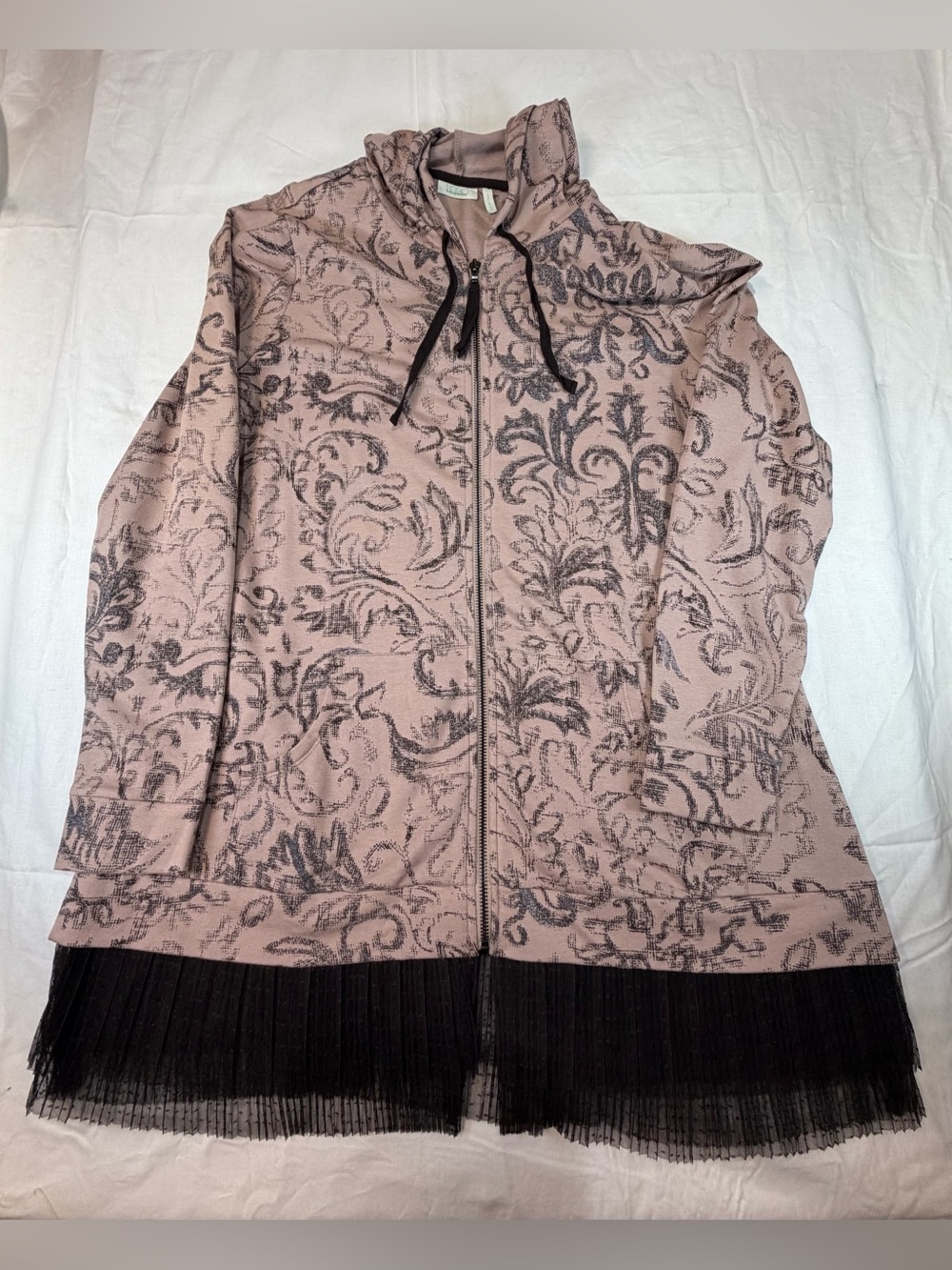 Logo Lounge Floral-Print hooded zip up Sweater with lace Trim